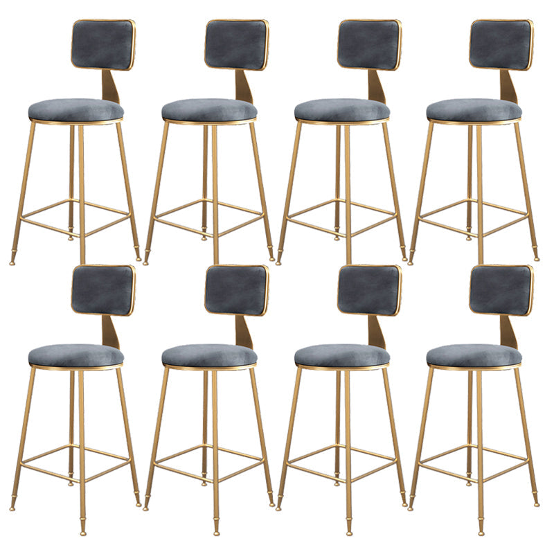 Fabric Round Seat Bar Stools Scandinavian Low Back Barstool with 4 Gold Iron Legs
