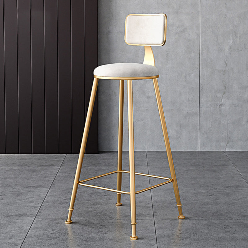 Fabric Round Seat Bar Stools Scandinavian Low Back Barstool with 4 Gold Iron Legs