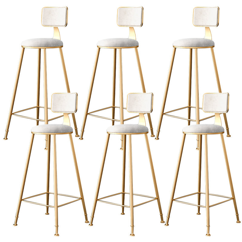 Fabric Round Seat Bar Stools Scandinavian Low Back Barstool with 4 Gold Iron Legs