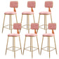 Fabric Round Seat Bar Stools Scandinavian Low Back Barstool with 4 Gold Iron Legs