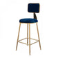 Fabric Round Seat Bar Stools Scandinavian Low Back Barstool with 4 Gold Iron Legs