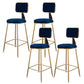 Fabric Round Seat Bar Stools Scandinavian Low Back Barstool with 4 Gold Iron Legs