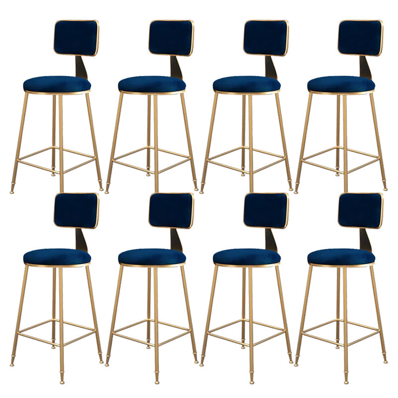 Fabric Round Seat Bar Stools Scandinavian Low Back Barstool with 4 Gold Iron Legs