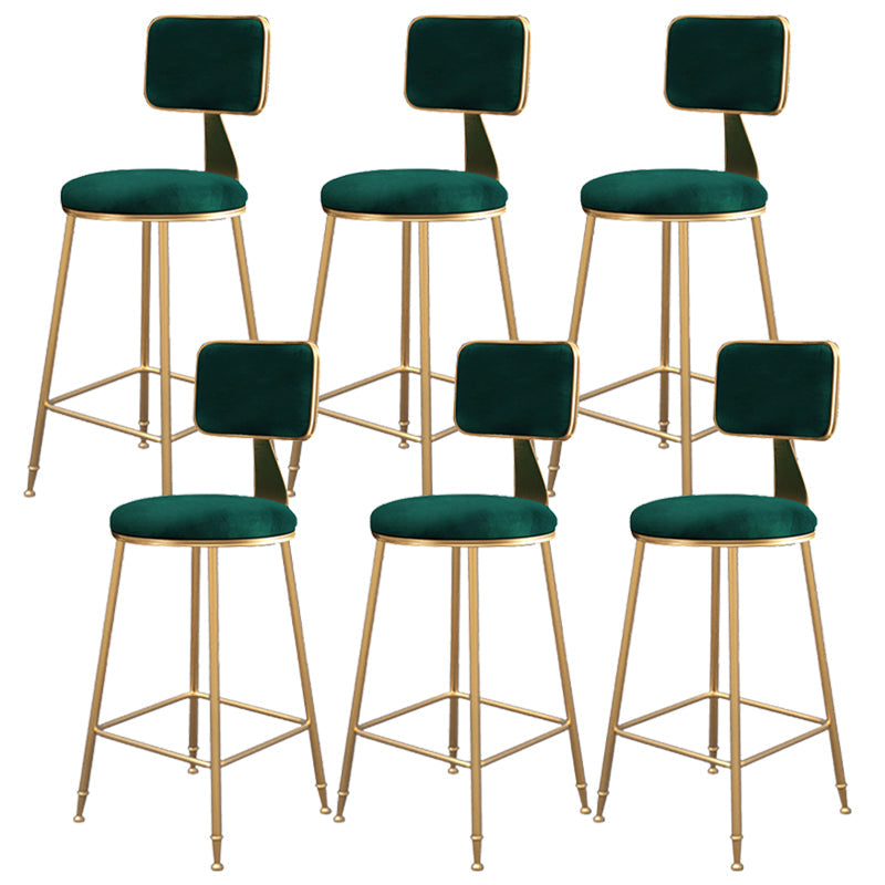 Fabric Round Seat Bar Stools Scandinavian Low Back Barstool with 4 Gold Iron Legs
