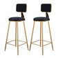 Fabric Round Seat Bar Stools Scandinavian Low Back Barstool with 4 Gold Iron Legs