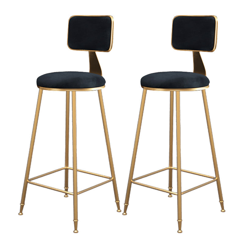 Fabric Round Seat Bar Stools Scandinavian Low Back Barstool with 4 Gold Iron Legs