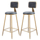 Fabric Round Seat Bar Stools Scandinavian Low Back Barstool with 4 Gold Iron Legs