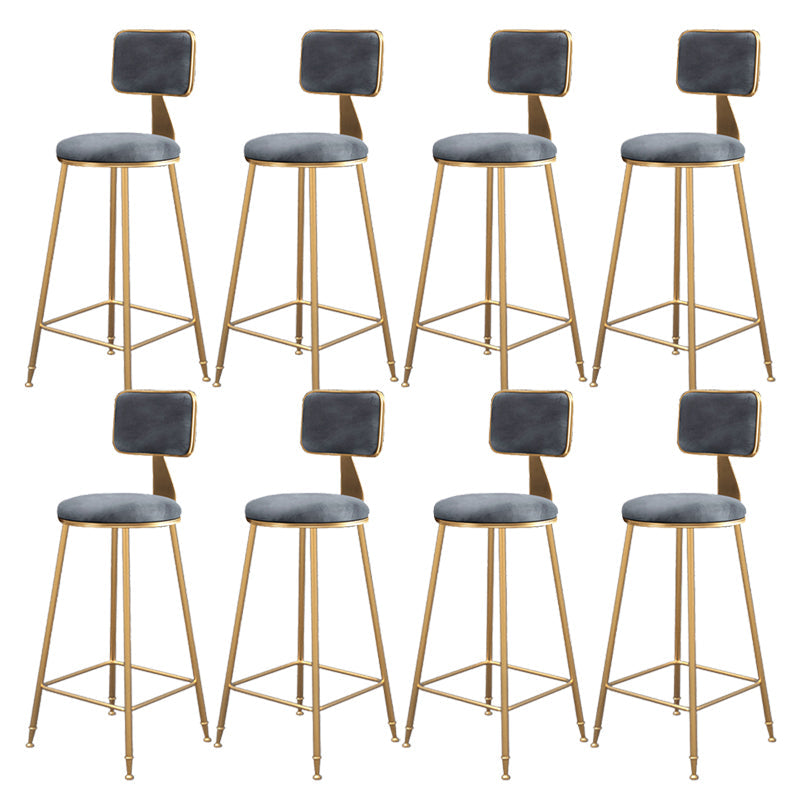 Fabric Round Seat Bar Stools Scandinavian Low Back Barstool with 4 Gold Iron Legs