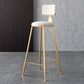 Fabric Round Seat Bar Stools Scandinavian Low Back Barstool with 4 Gold Iron Legs