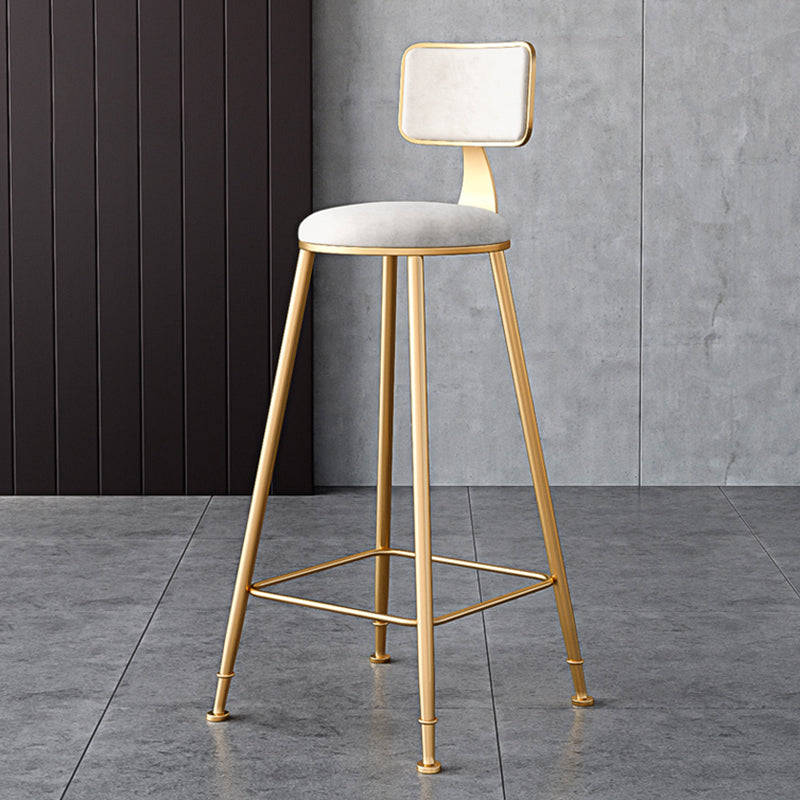 Fabric Round Seat Bar Stools Scandinavian Low Back Barstool with 4 Gold Iron Legs