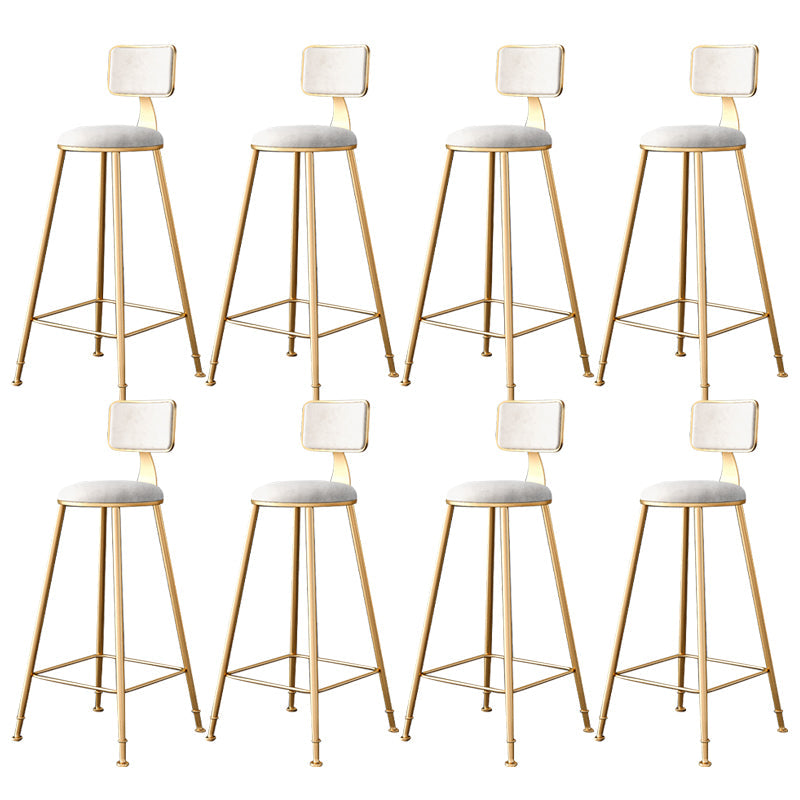 Fabric Round Seat Bar Stools Scandinavian Low Back Barstool with 4 Gold Iron Legs