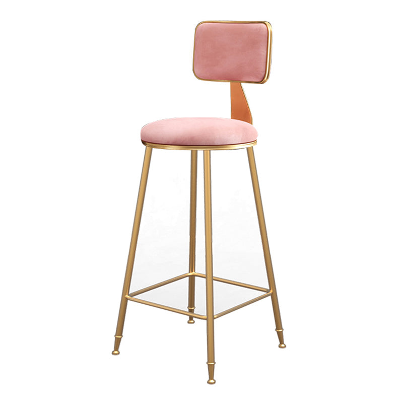 Fabric Round Seat Bar Stools Scandinavian Low Back Barstool with 4 Gold Iron Legs