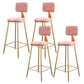 Fabric Round Seat Bar Stools Scandinavian Low Back Barstool with 4 Gold Iron Legs