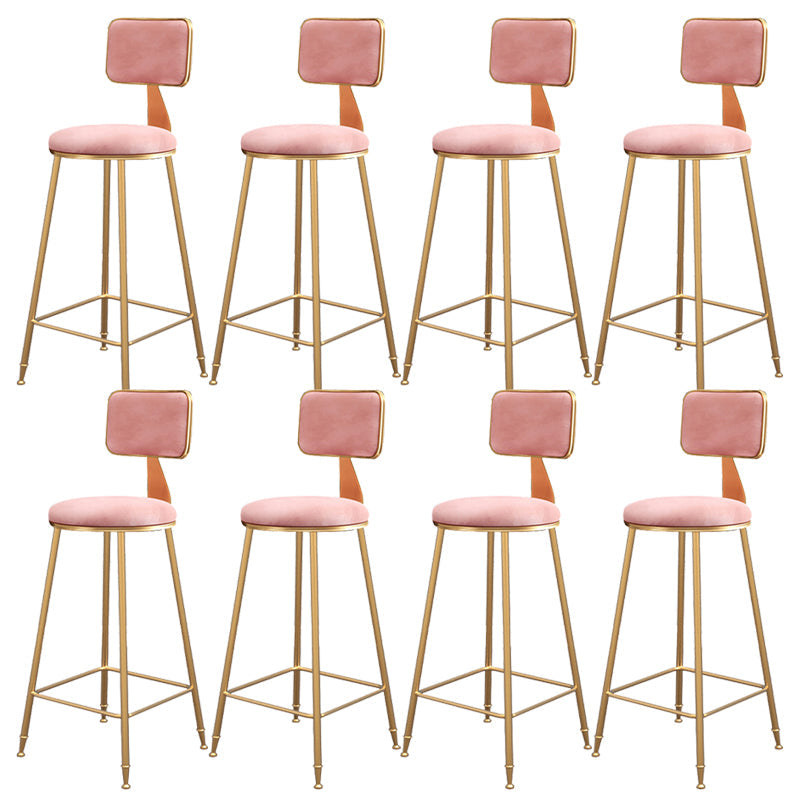 Fabric Round Seat Bar Stools Scandinavian Low Back Barstool with 4 Gold Iron Legs