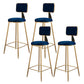 Fabric Round Seat Bar Stools Scandinavian Low Back Barstool with 4 Gold Iron Legs