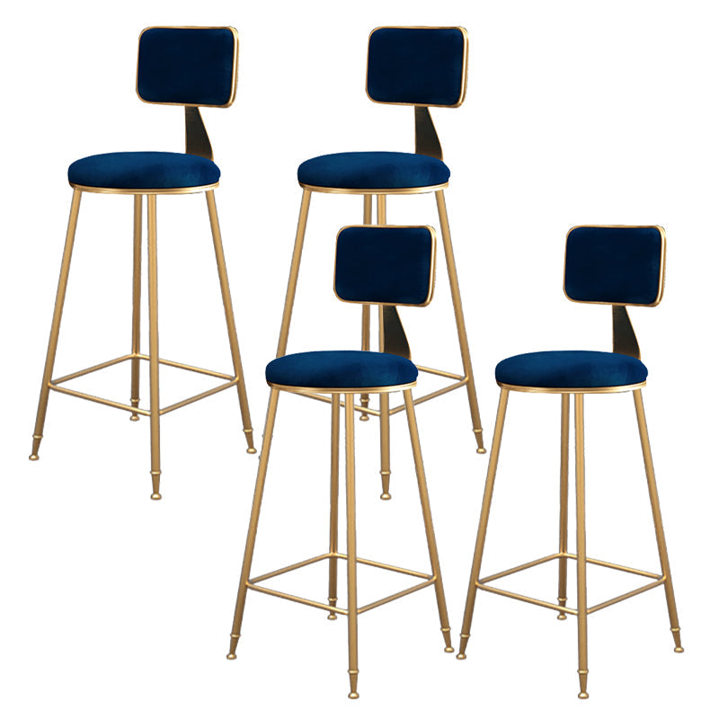 Fabric Round Seat Bar Stools Scandinavian Low Back Barstool with 4 Gold Iron Legs