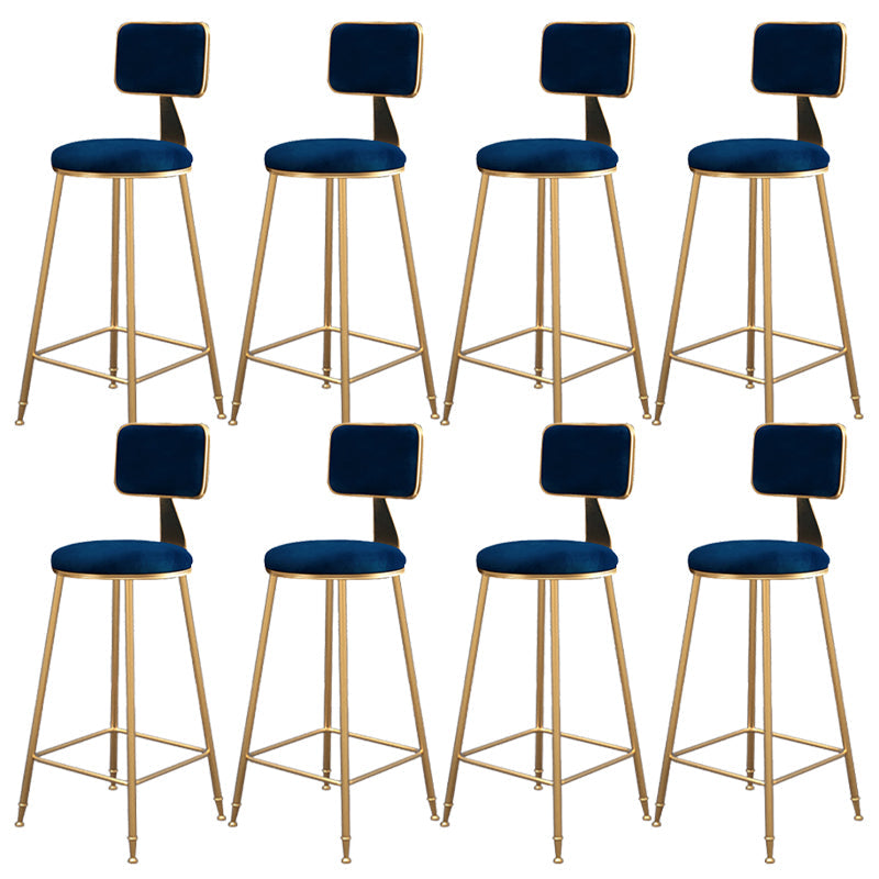 Fabric Round Seat Bar Stools Scandinavian Low Back Barstool with 4 Gold Iron Legs