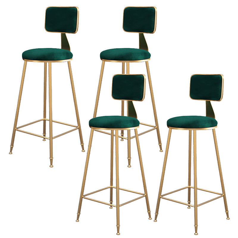 Fabric Round Seat Bar Stools Scandinavian Low Back Barstool with 4 Gold Iron Legs