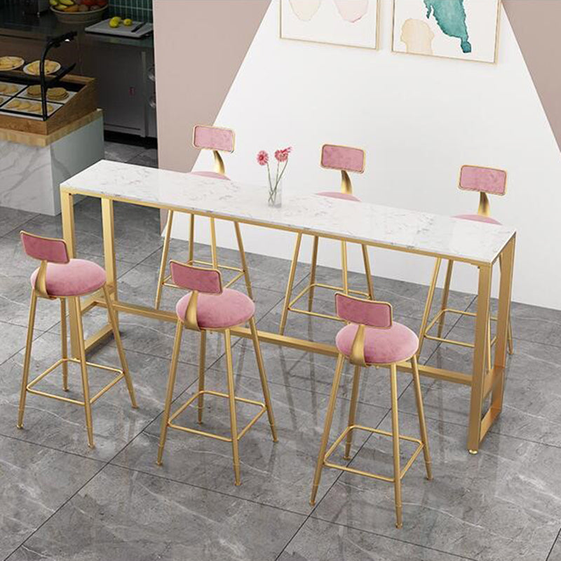 Rectangular Sintered Stone Top Bar Table Luxurious Bar Table with Trestle Base in Gold 63"L x 15.7"W x 41.3"H Without Chairs Clearhalo 'Bar Furniture' 'Bar Tables' 'bar_tables' 'furn' 'furn_bar_tables' 'Furniture' 'Kitchen & Dining Furniture' 5813980