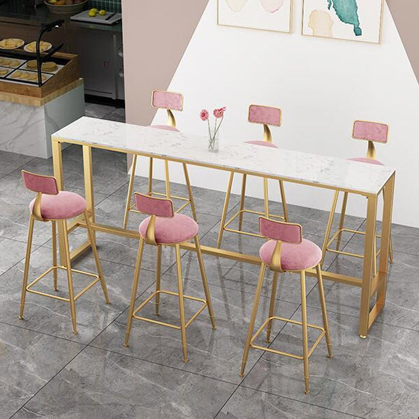 Rectangular Sintered Stone Top Bar Table Luxurious Bar Table with Trestle Base in Gold Clearhalo 'Bar Furniture' 'Bar Tables' 'bar_tables' 'furn' 'furn_bar_tables' 'Furniture' 'Kitchen & Dining Furniture' 5813984
