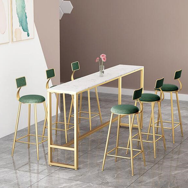 Rectangular Sintered Stone Top Bar Table Luxurious Bar Table with Trestle Base in Gold Clearhalo 'Bar Furniture' 'Bar Tables' 'bar_tables' 'furn' 'furn_bar_tables' 'Furniture' 'Kitchen & Dining Furniture' 5813985