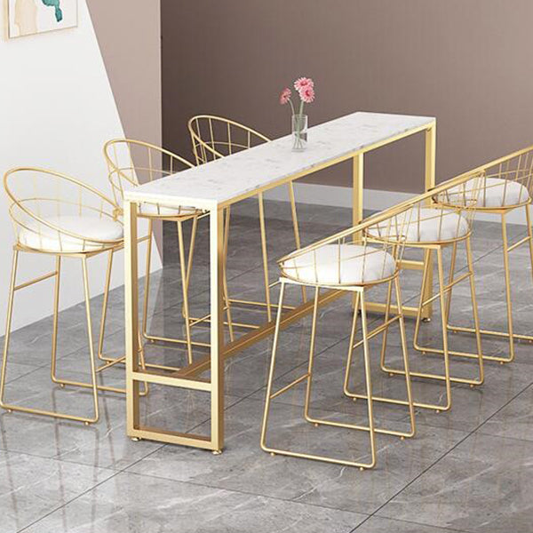 Rectangular Sintered Stone Top Bar Table Luxurious Bar Table with Trestle Base in Gold Clearhalo 'Bar Furniture' 'Bar Tables' 'bar_tables' 'furn' 'furn_bar_tables' 'Furniture' 'Kitchen & Dining Furniture' 5813986