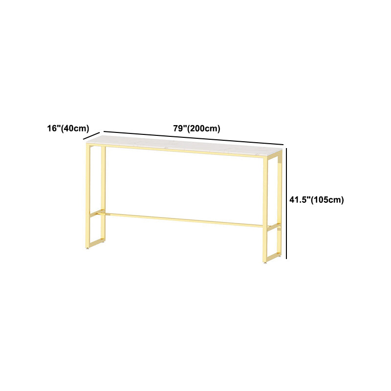Rectangular Sintered Stone Top Bar Table Luxurious Bar Table with Trestle Base in Gold Clearhalo 'Bar Furniture' 'Bar Tables' 'bar_tables' 'furn' 'furn_bar_tables' 'Furniture' 'Kitchen & Dining Furniture' 5813992