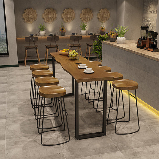 Tavolo da bar per top in legno di pino rettangolo tavolo da barre industriale con doppio piedistallo in nero