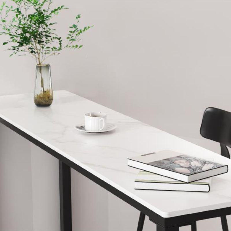 Mesa de barra superior de piedra rectangular mesa de pub moderna con marco de metal