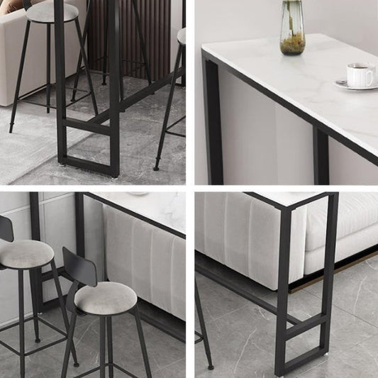 Tavolo da bar-height top in pietra rettangolare tavolo da pub moderno con telaio metallico