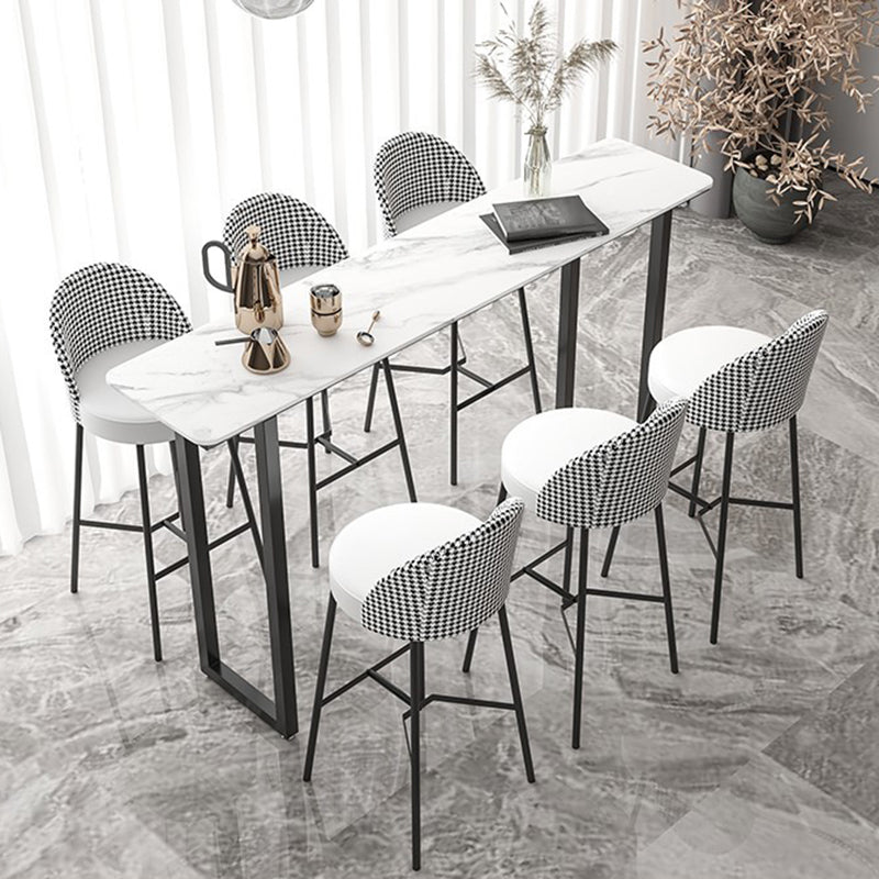 Contemporary Pub Table with Sled Polished Finish Stone Top Bar Table 70.9"L x 15.7"W x 41.3"H White Without Chairs Clearhalo 'Bar Furniture' 'Bar Tables' 'bar_tables' 'furn' 'furn_bar_tables' 'Furniture' 'Kitchen & Dining Furniture' 5814160