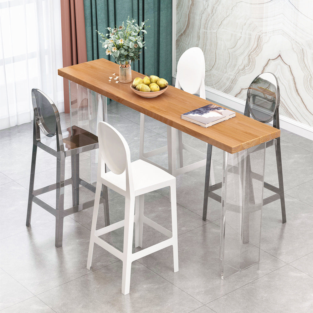 Ash Wood Bar-height Table with Acrylic Base Modern Rectangle Pub Table Clearhalo 'Bar Furniture' 'Bar Tables' 'bar_tables' 'furn' 'furn_bar_tables' 'Furniture' 'Kitchen & Dining Furniture' 5814250