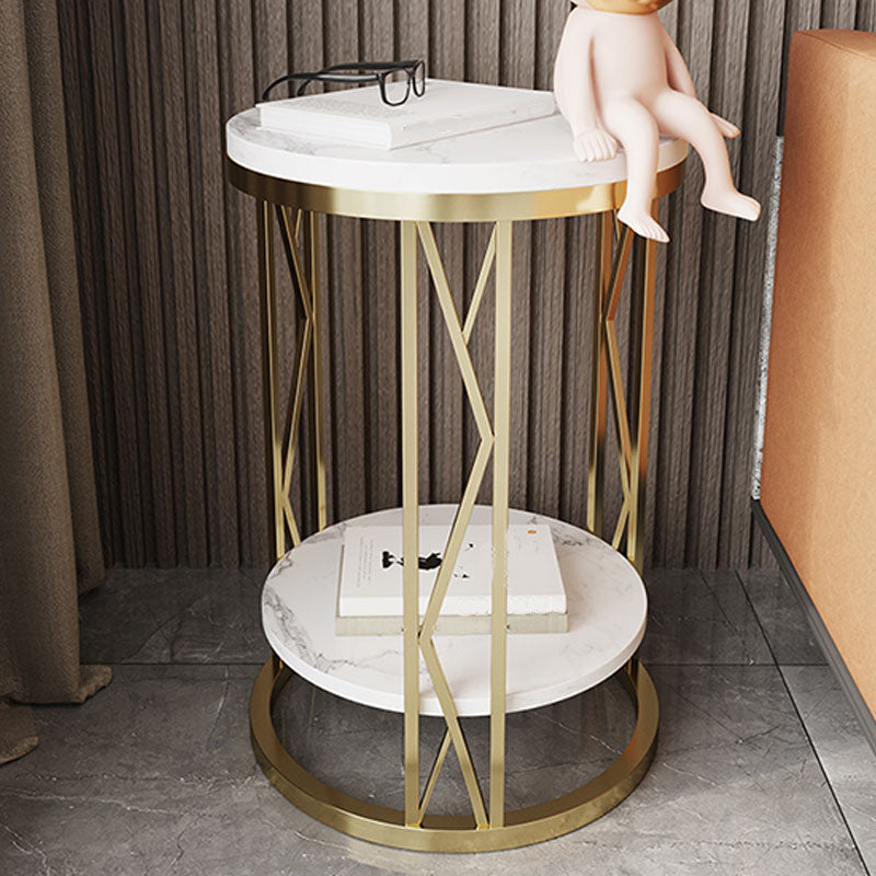 12,65-Zoll großer 2-Shelf-Nachttisch zeitgenössischer Stein-Top-Nachttisch