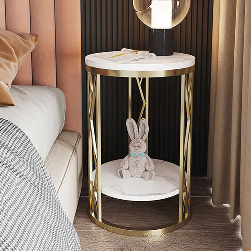 12,65-Zoll großer 2-Shelf-Nachttisch zeitgenössischer Stein-Top-Nachttisch