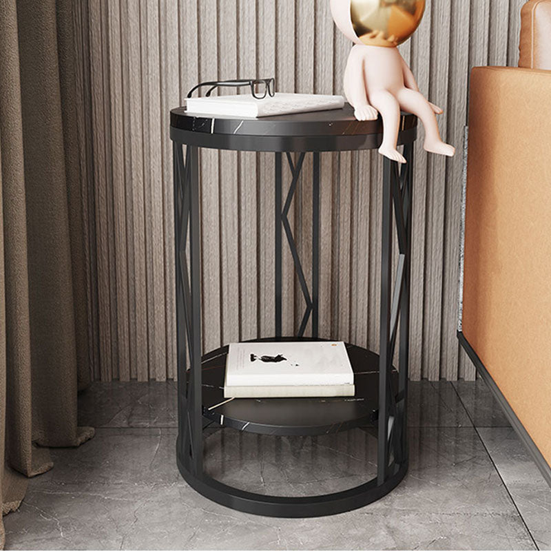 12,65-Zoll großer 2-Shelf-Nachttisch zeitgenössischer Stein-Top-Nachttisch