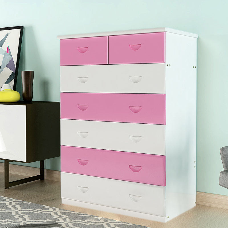 Modern Solid Wood Storage Chest Dresser Vertical Chest Without Mirror 31"L x 18"W x 46"H White Pink Clearhalo 'Bedroom Furniture' 'Dressers & Chests' 'dressers_chests' 'furn' 'furn_dressers_chests' 'Furniture' 5814988