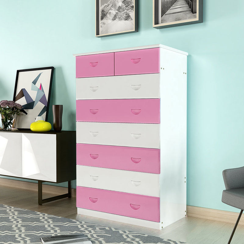 Modern Solid Wood Storage Chest Dresser Vertical Chest Without Mirror 30.7"L x 17.7"W x 53.5"H White Pink Clearhalo 'Bedroom Furniture' 'Dressers & Chests' 'dressers_chests' 'furn' 'furn_dressers_chests' 'Furniture' 5814993