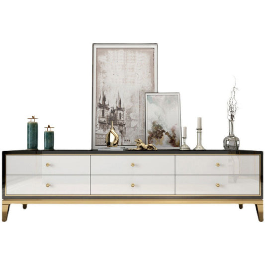 Glam Glossy TV Console in acciaio inossidabile in acciaio in vetro TV supporto TV con cassetti