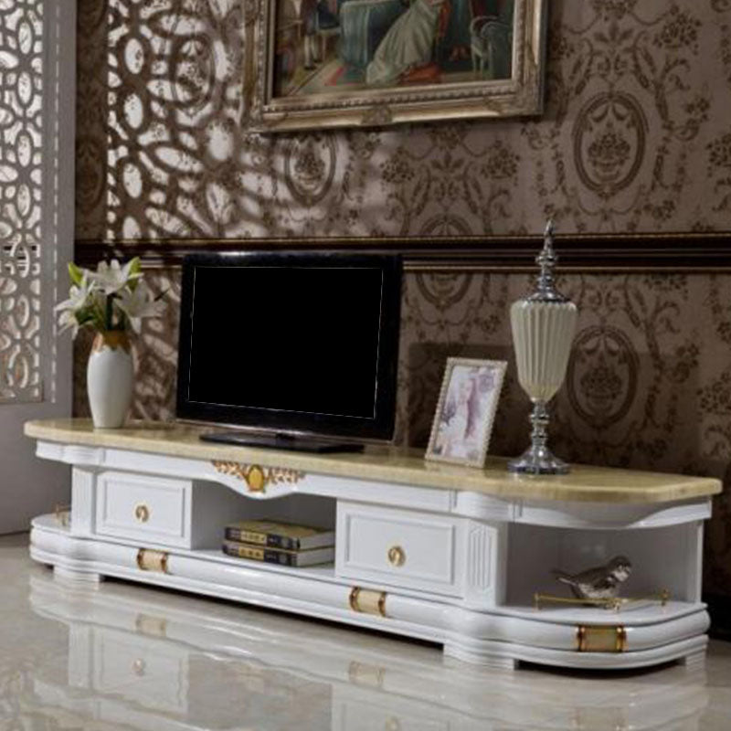 European TV Cabinet Living Room Bedroom Floor Classic TV Console with Cabinet 94.5"L x 20"W x 18"H White Clearhalo 'furn' 'furn_tv_stands_entertainment_centers' 'Furniture' 'Living Room Furniture' 'TV Stands & Entertainment Centers' 'TV Stands & Media Storage Furniture' 'tv_stands_entertainment_centers' 5815157