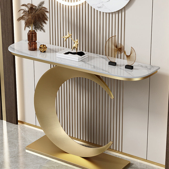 Tavolo di accento per console di pietra moderna mezza luna tavolino per la sala