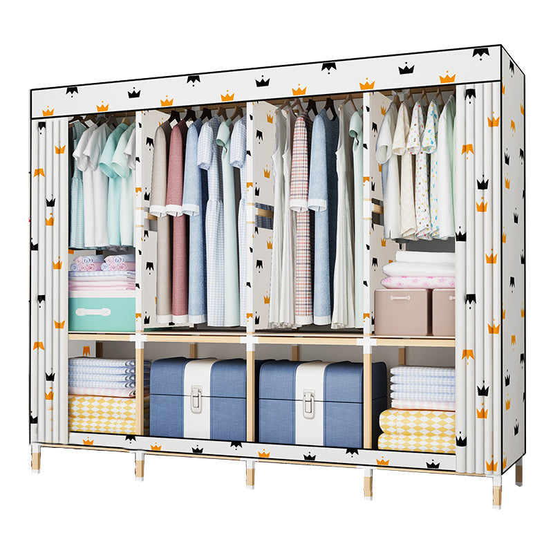Contemporary Style Wardrobe Solid Wood Wardrobe Closet with Garment Rod