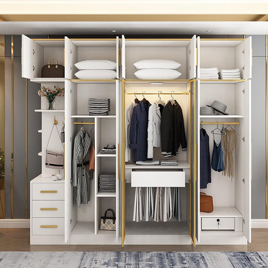 Contemporary Style Wardrobe Wooden Cloth Rod Included Wardrobe Closet for Bedroom