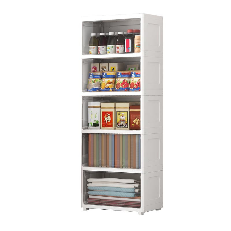 Contemporary Storage Cabinet Plastic Wardrobe Closet for Bedroom 21.7"L x 12.6"W x 58.3"H White-Clear Clearhalo 'Armoires & Wardrobes' 'armoires_wardrobes' 'Bedroom Furniture' 'furn' 'furn_armoires_wardrobes' 'Furniture' 5816014