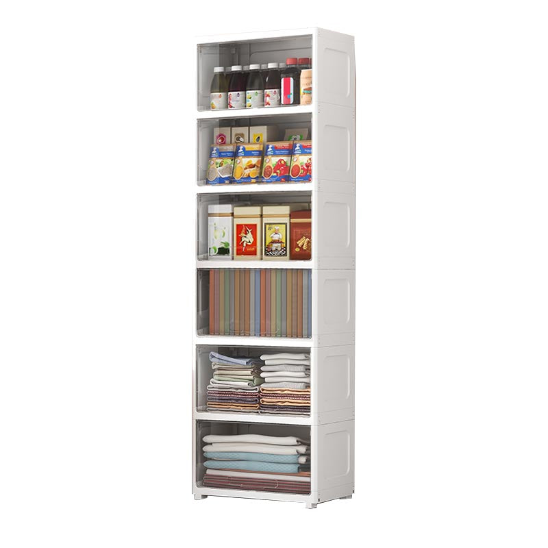 Contemporary Storage Cabinet Plastic Wardrobe Closet for Bedroom 21.7"L x 12.6"W x 69.3"H White-Clear Clearhalo 'Armoires & Wardrobes' 'armoires_wardrobes' 'Bedroom Furniture' 'furn' 'furn_armoires_wardrobes' 'Furniture' 5816020