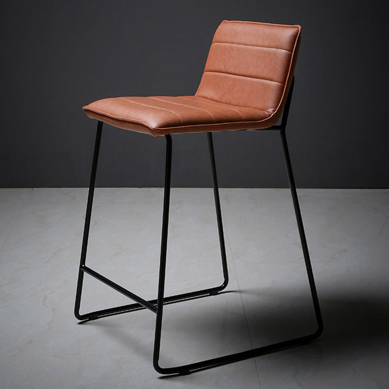 Scandinavian Black Iron Base Barstool Fabric and Faux Leather Bar Stools Brown 1 Piece Clearhalo 'Bar Furniture' 'Bar Stools' 'bar_stools' 'furn' 'furn_bar_stools' 'Furniture' 'Kitchen & Dining Furniture' 5816225