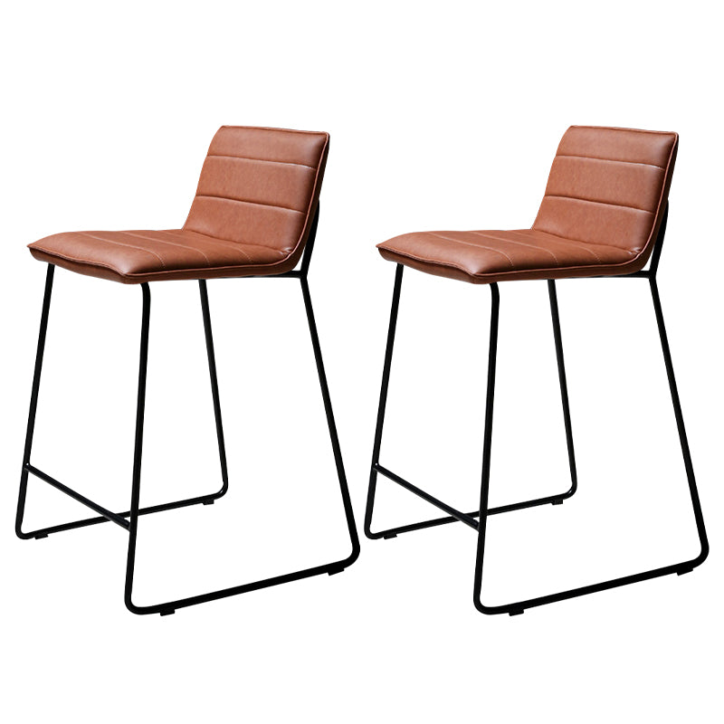Scandinavian Black Iron Base Barstool Fabric and Faux Leather Bar Stools Brown 2 Piece Set Clearhalo 'Bar Furniture' 'Bar Stools' 'bar_stools' 'furn' 'furn_bar_stools' 'Furniture' 'Kitchen & Dining Furniture' 5816226