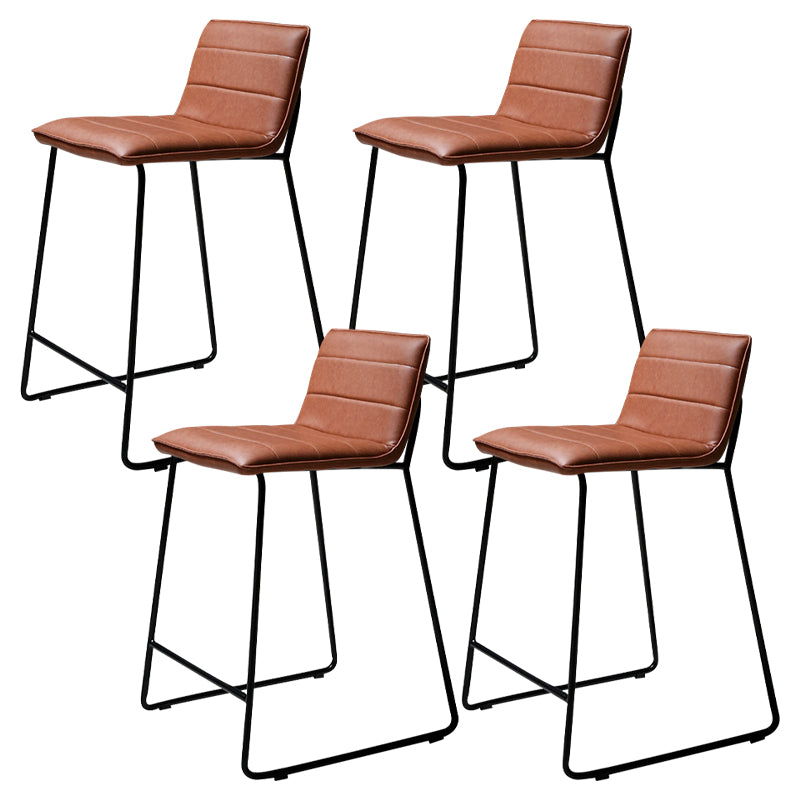 Scandinavian Black Iron Base Barstool Fabric and Faux Leather Bar Stools Brown 4 Piece Set Clearhalo 'Bar Furniture' 'Bar Stools' 'bar_stools' 'furn' 'furn_bar_stools' 'Furniture' 'Kitchen & Dining Furniture' 5816227