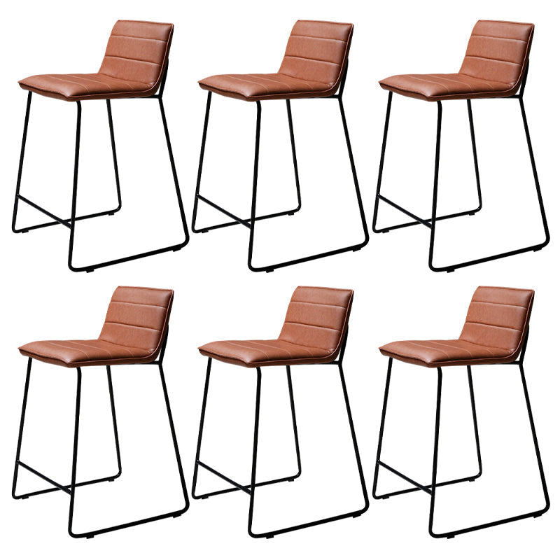 Scandinavian Black Iron Base Barstool Fabric and Faux Leather Bar Stools Brown 6 Piece Set Clearhalo 'Bar Furniture' 'Bar Stools' 'bar_stools' 'furn' 'furn_bar_stools' 'Furniture' 'Kitchen & Dining Furniture' 5816228