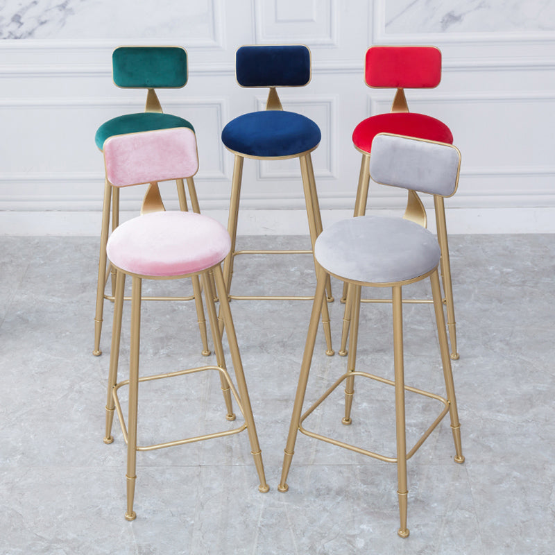 Scandinavian Footrest Bar Stools Fabric Round Seat Barstool with 4 Gold Iron Legs Clearhalo 'Bar Furniture' 'Bar Stools' 'bar_stools' 'furn' 'furn_bar_stools' 'Furniture' 'Kitchen & Dining Furniture' 5816299