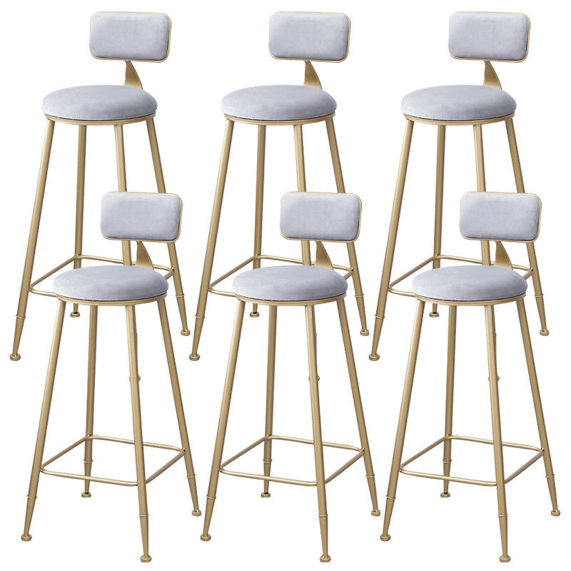 Scandinavian Footrest Bar Stools Fabric Round Seat Barstool with 4 Gold Iron Legs Grey 6 Piece Set Clearhalo 'Bar Furniture' 'Bar Stools' 'bar_stools' 'furn' 'furn_bar_stools' 'Furniture' 'Kitchen & Dining Furniture' 5816304